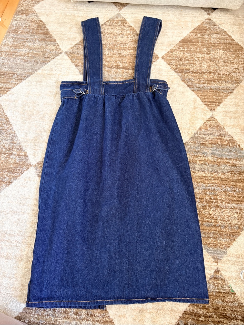 Dark Blue Denim Pinafore Midi Dress with Adjustable Straps